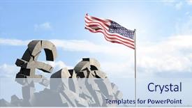  Presentation with cracked pavement concrete broken road - Presentation theme with finance red grey - broken concrete stone with euro background and a sky blue colored foreground