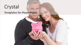  Presentation with piggy bank broken piggybank - Presentation featuring finance red grey - casual couple showing their piggy background and a lemonade colored foreground
