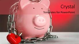  Presentation with piggy bank - PPT theme with finance red grey - piggy bank and chains background and a red colored foreground