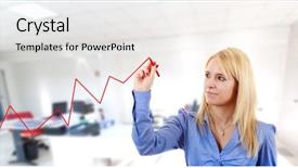  Presentation with business growth - Presentation with businesswoman drawing a rising arrow background and a white colored foreground
