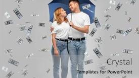  Presentation with umbrella protection - Amazing PPT theme having finance-safety-and-protection-concept backdrop and a light gray colored foreground