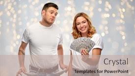  Presentation with saving - Beautiful PPT theme featuring finance-saving-and-couple-concept backdrop and a mint green colored foreground