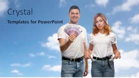  Presentation with saving - Presentation theme having finance-saving-and-couple-concept background and a teal colored foreground