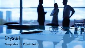  Presentation with office workers - PPT theme enhanced with finance strategy - close-up of business document pen background and a light blue colored foreground