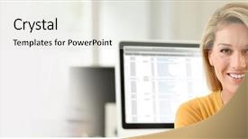  Presentation with aged - Amazing theme having finance template - portrait of middle-aged blond woman backdrop and a sky blue colored foreground