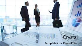  Presentation with financial report - Colorful slides enhanced with financel businesspeople - financial report computer and glass backdrop and a  colored foreground