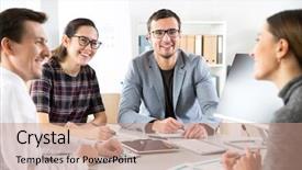  Presentation with young business people - Slide set enhanced with financel businesspeople - young business people are sitting background and a coral colored foreground