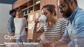  Presentation with team working together - Amazing slide set having financel businesspeople - young coworkers working together backdrop and a violet colored foreground