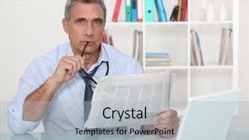  Presentation with reading festival - Audience pleasing presentation consisting of financel businesspeople unhappy - businessman reading a newspaper backdrop and a light blue colored foreground