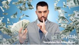  Presentation with blue business - PPT layouts enhanced with finances concept - businessman with bundle background and a gray colored foreground