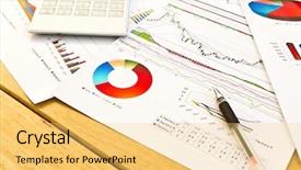  Presentation with pen - Colorful slide deck enhanced with financial account - pen and business graph backdrop and a  colored foreground