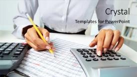  Presentation with financial accounting - Beautiful presentation theme featuring financial accounting - photo of hands making notes backdrop and a sky blue colored foreground