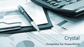  Presentation with blue financial - PPT theme featuring financial accounting - various business stuff background and a sky blue colored foreground