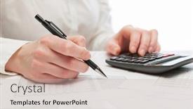  Presentation with financial accounting - PPT theme featuring financial-accounting-business-woman-using background and a soft green colored foreground