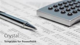  Presentation with financial accounting - Amazing slide set having financial accounting pen and calculator on balance sheets backdrop and a light gray colored foreground