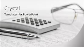  Presentation with financial accounting - PPT theme with financial-accounting-pen-and-calculator background and a white colored foreground