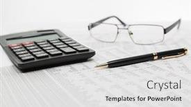  Presentation with financial accounting - Cool new PPT layouts with financial-accounting-pen-and-calculator backdrop and a white colored foreground