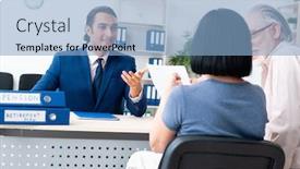  Presentation with retirement - Audience pleasing presentation theme consisting of financial advisor giving retirement advice to old couple backdrop and a light blue colored foreground