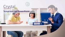  Presentation with old couple - Presentation design with financial advisor giving retirement advice to old couple background and a sky blue colored foreground