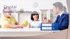  Presentation with old couple - Slides consisting of financial advisor giving retirement advice to old couple background and a sky blue colored foreground