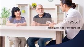  Presentation with old couple - PPT theme having financial-advisor-giving-retirement-advice background and a lemonade colored foreground