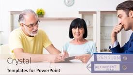  Presentation with old couple - Amazing theme having financial-advisor-giving-retirement-advice backdrop and a lemonade colored foreground