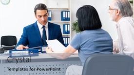  Presentation with old couple - Beautiful slide deck featuring financial-advisor-giving-retirement-advice backdrop and a light blue colored foreground