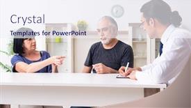  Presentation with old couple - Audience pleasing PPT theme consisting of financial-advisor-giving-retirement-advice backdrop and a sky blue colored foreground