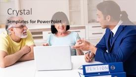  Presentation with old couple - Beautiful presentation theme featuring financial-advisor-giving-retirement-advice backdrop and a lemonade colored foreground