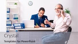  Presentation with retirement - Slide set with financial-advisor-giving-retirement-advice background and a light gray colored foreground