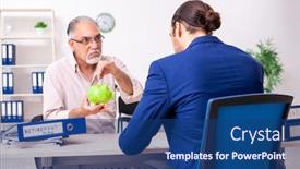  Presentation with retirement - Audience pleasing slide deck consisting of financial-advisor-giving-retirement-advice backdrop and a ocean colored foreground