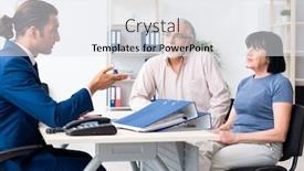  Presentation with old couple - PPT theme having financial-advisor-giving-retirement-advice background and a sky blue colored foreground