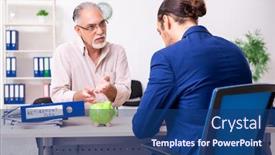  Presentation with retirement - PPT theme having financial-advisor-giving-retirement-advice background and a ocean colored foreground