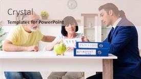  Presentation with old couple - Audience pleasing slides consisting of financial-advisor-giving-retirement-advice backdrop and a soft green colored foreground