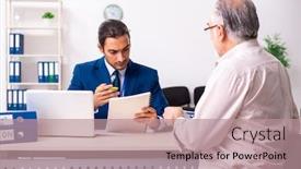  Presentation with retirement - Slide deck enhanced with financial-advisor-giving-retirement-advice background and a coral colored foreground