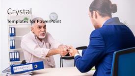  Presentation with retirement - Audience pleasing theme consisting of financial-advisor-giving-retirement-advice backdrop and a sky blue colored foreground