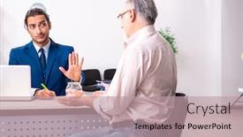  Presentation with old man - Presentation design consisting of financial-advisor-giving-retirement-advice background and a coral colored foreground