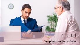  Presentation with retirement - Presentation theme consisting of financial-advisor-giving-retirement-advice background and a soft green colored foreground