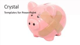  Presentation with piggy bank - Beautiful PPT layouts featuring financial aid - hurt piggy bank backdrop and a sky blue colored foreground