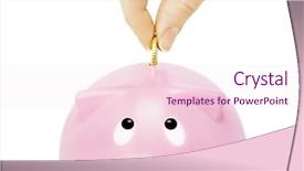  Presentation with piggy bank - Beautiful PPT theme featuring financial aid - savings -piggy bank and hand backdrop and a lemonade colored foreground