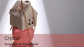  Presentation with house model software - Slide deck consisting of financial burden - piggy bank tied with model background and a  colored foreground