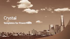  Presentation with financial center - Audience pleasing presentation theme consisting of financial center - manhattan downtown skyline with urban backdrop and a  colored foreground