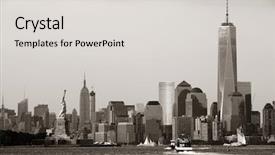  Presentation with financial center - Cool new PPT layouts with financial center - manhattan downtown skyline with urban backdrop and a  colored foreground