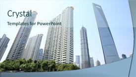  Presentation with financial center - Theme having financial center - modern building in shanghai background and a sky blue colored foreground