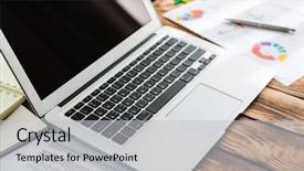  Presentation with financial - Audience pleasing PPT theme consisting of financial charts on the table backdrop and a  colored foreground