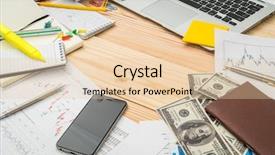  Presentation with housing financial management - Theme featuring financial charts on the table with laptop phone dollars banknotes background and a lemonade colored foreground