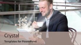  Presentation with internet cafe - Audience pleasing slides consisting of financial concept make money backdrop and a mint green colored foreground