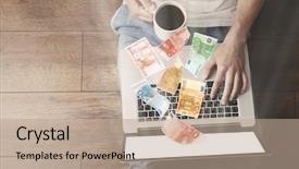  Presentation with coffee cup - Presentation theme having financial concept make money background and a  colored foreground