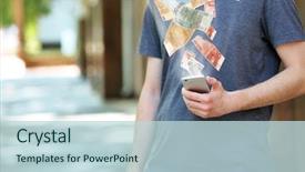  Presentation with man holding phone - Slide deck consisting of man holding smart mobile phone background and a sky blue colored foreground