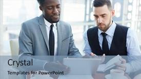  Presentation with digital project - Slide deck consisting of financial consultants - portrait of successful african-american businessman background and a  colored foreground